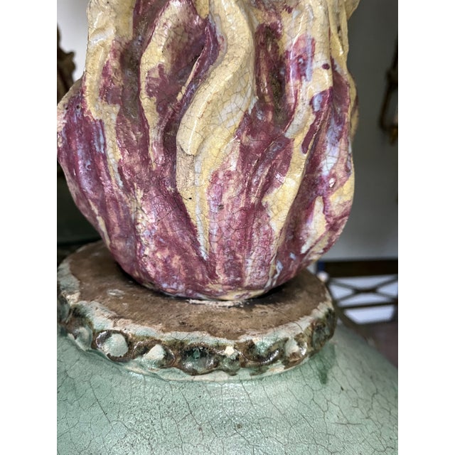 Pair of Late 20th Century French Glazed Ceramic Flaming Urns on Stand For Sale - Image 10 of 12
