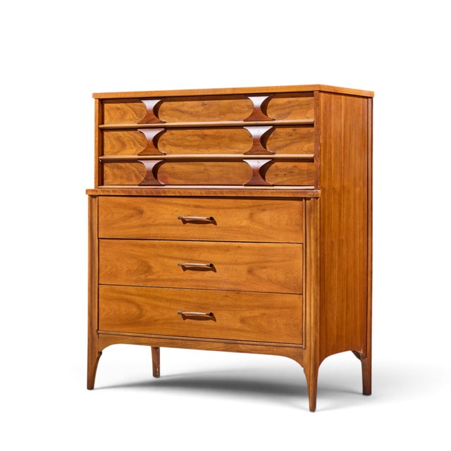 Mid-Century Modern Kent Coffey Perspecta Mid Century Walnut and Rosewood Highboy Dresser For Sale - Image 3 of 9