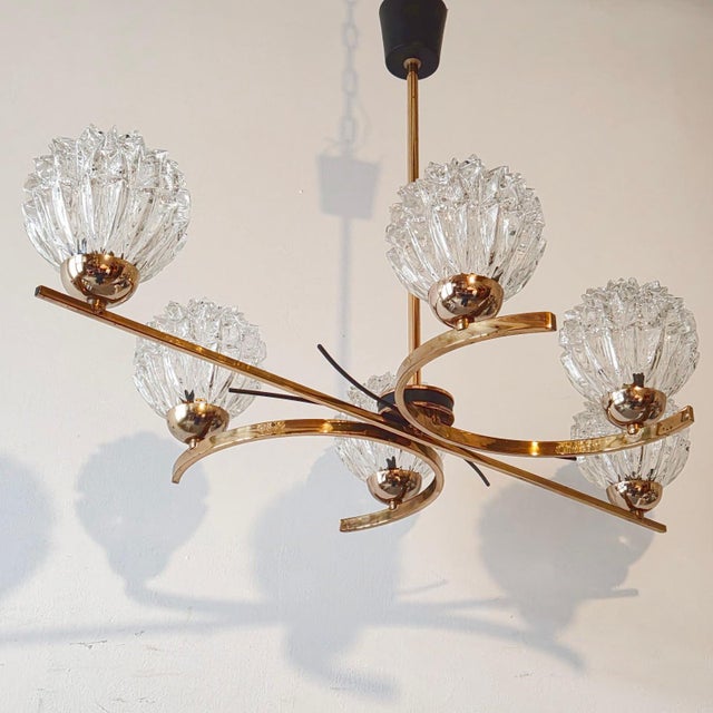 Vintage Pendant Light in Gilded Brass with Metal and Glass from Maison Arlus, 1950s For Sale - Image 17 of 17