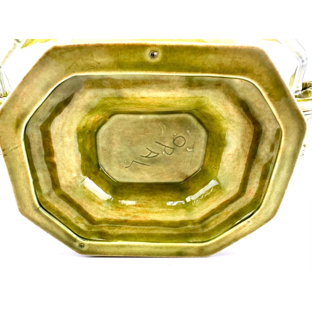 Vintage Opray Green Ceramic Bamboo Tureen With Lid and Ladle For Sale - Image 13 of 13