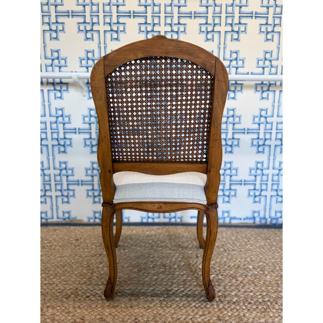 2020s Set of Six Carved Wood Cane Back Dining Chairs With Upholstered Seats For Sale - Image 5 of 6