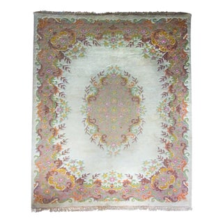 Large Vintage Medallion Pink Wool Rug For Sale