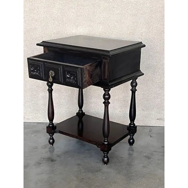 Pair of Spanish Nightstands With One Drawer and Low Shelve For Sale - Image 6 of 9