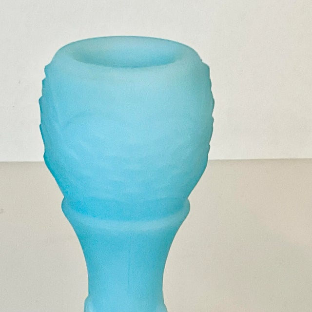 1970s Vintage Art Nouveau Americana Tiffany Blue Fenton Candle Holders - A Pair For Sale - Image 10 of 12