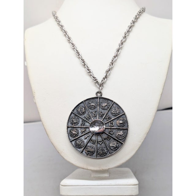 Vintage 1970s Signed Napier Silvertone Round Horoscope Pendant Necklace For Sale - Image 17 of 18
