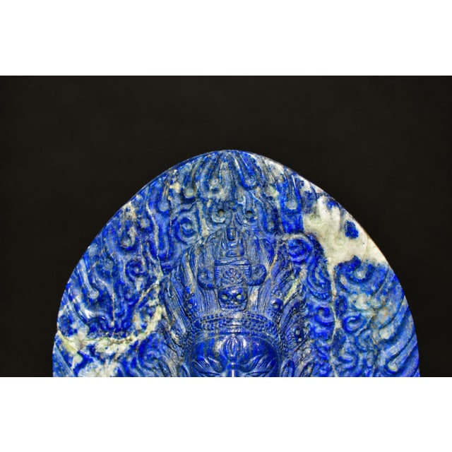 Finest Lapis Lazuli Tibetan Makahala Statue 9.5" Natural Gemstone Hand Carved For Sale - Image 11 of 14