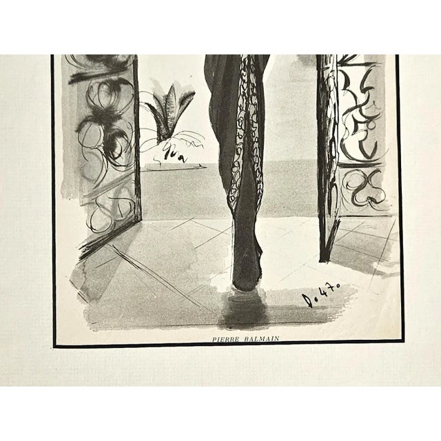 Mid-Century Modern 1947 French Fashion Design by Pierre Balmain, Matted For Sale - Image 3 of 4