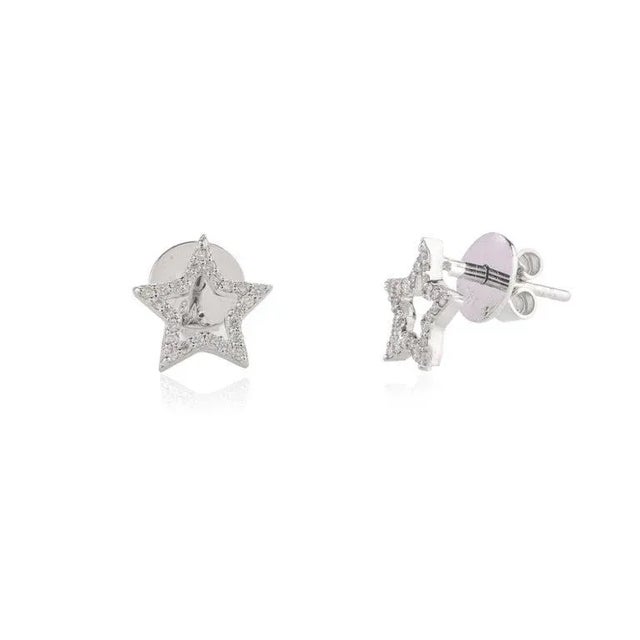 18k Solid White Gold Diamond Star Stud Earrings - 2 Pieces For Sale In New York - Image 6 of 8