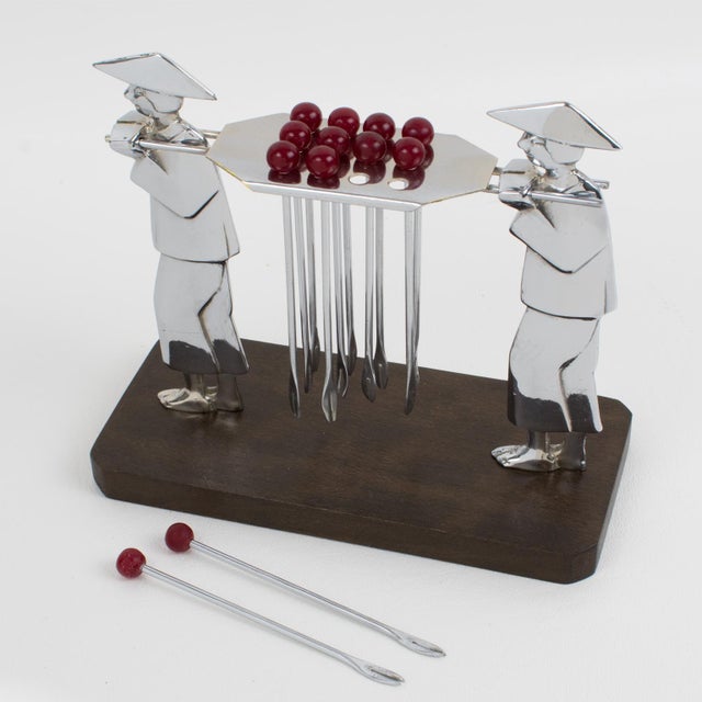 Wood Art Deco Bakelite and Chrome Barware Cocktail Picks, Circa 1930 For Sale - Image 7 of 11