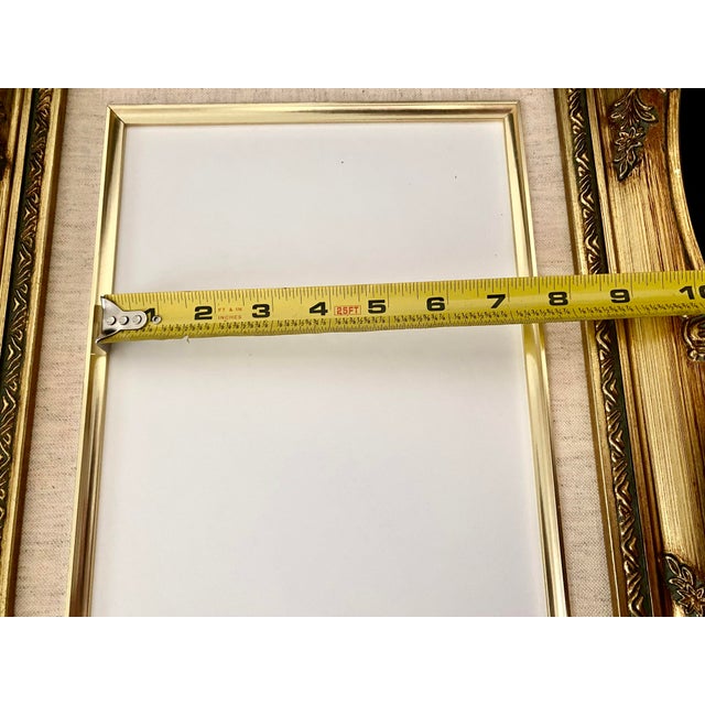 Wood Vintage Classic Gold Gilt Style Wood Ornate Baroque/Rococo Style Frame Featuring a Built-in Linen Liner With Fillet Excellent Condition For Sale - Image 7 of 18