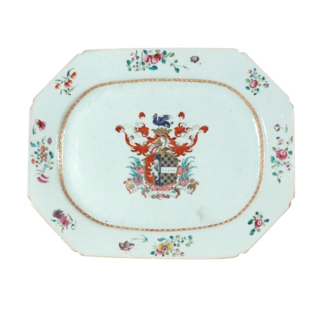 The Hutchinson & Calthrop Armorial Porcelain Platter Circa 1755 This Chinese Export porcelain platter, dating to the...