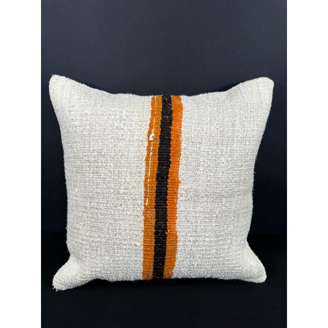 Turkish Hemp Pillow Cushion Natural Beige Orange Cushion Cover 20"x20" For Sale - Image 4 of 4