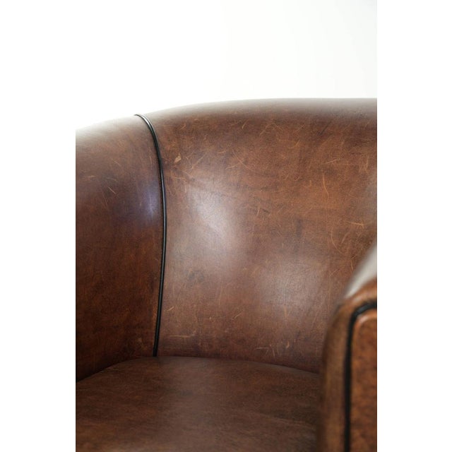 Art Deco Sheepskin Club Armchair with Black Piping For Sale - Image 10 of 14