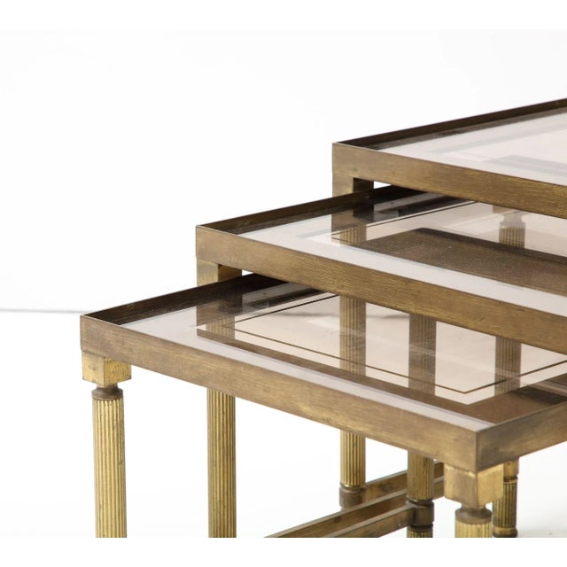 Brass Maison Bagues Trio of Nesting Tables, France Mid 20th Century For Sale - Image 8 of 12