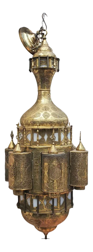 Antique Moroccan Moorish Style Pierced Brass Chandelier