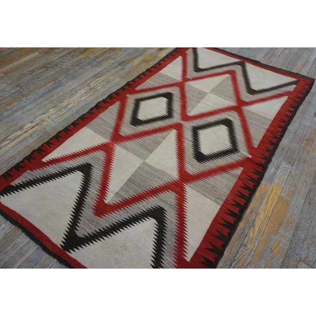 Early 20th American Navajo Carpet ( 4' x 6'9'' - 122 x 206 ) Antique Native American Navajo Ivory 1920s Rug, Circa Date:...