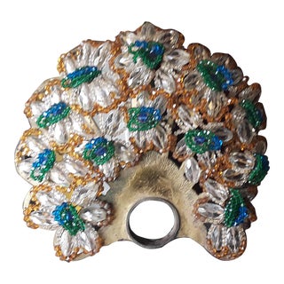 1910-1920 Art Deco Antique Large/ Heavy Cut Crystal "Peacock" Lamp Shade Only - Gilt Bronze For Sale