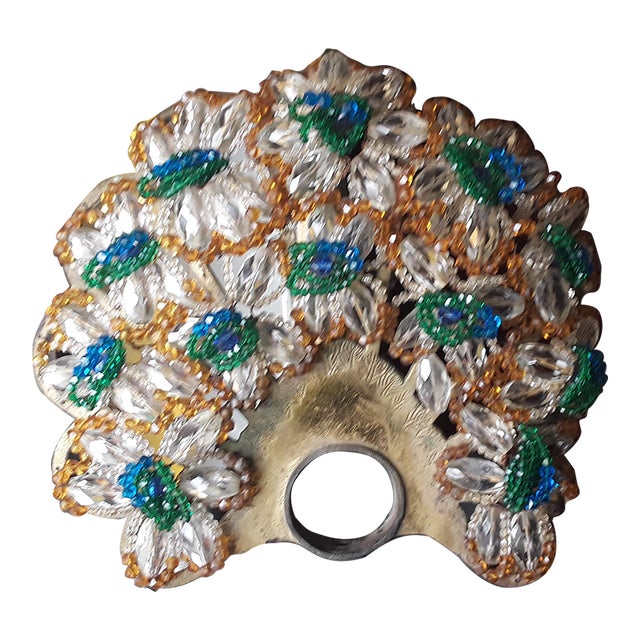 1910-1920 Art Deco Antique Large/ Heavy Cut Crystal "Peacock" Lamp Shade Only - Gilt Bronze For Sale