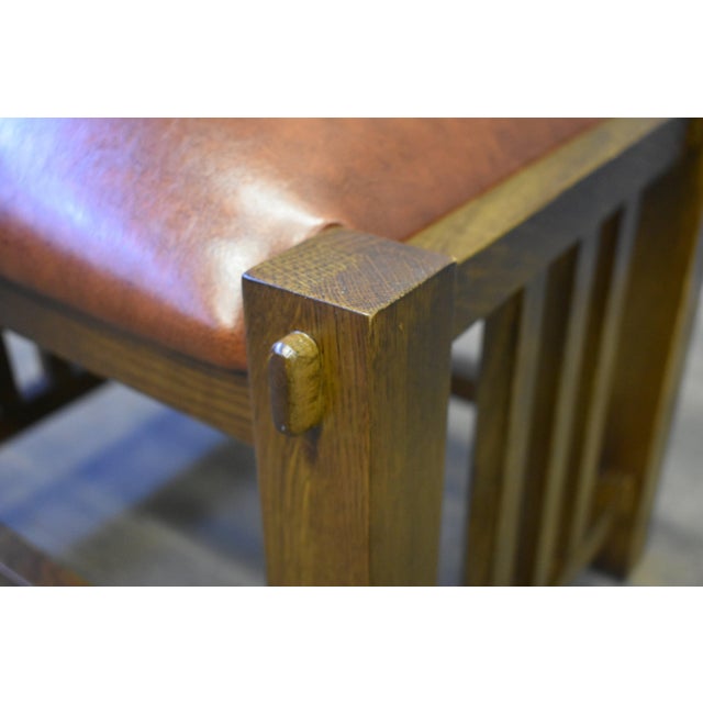 Mission Quarter Sawn Oak & Leather Mission Spindle Stool For Sale - Image 3 of 4