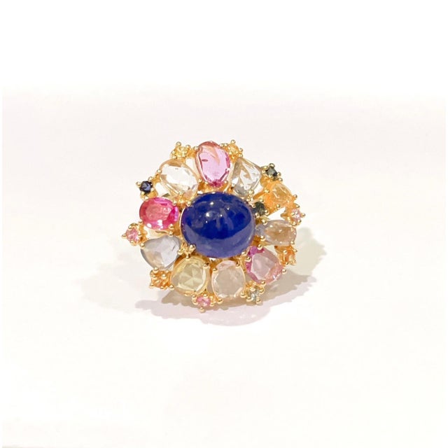 "Capri" Vintage Sapphire & Rose Cut Diamond & Sapphire, Ring -18k Gold & Silver For Sale - Image 16 of 18