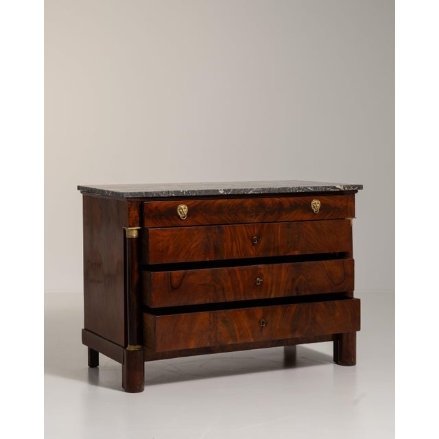 1860s French Chestnut Brown Empire Chest of Drawers with Marble Top For Sale - Image 12 of 15