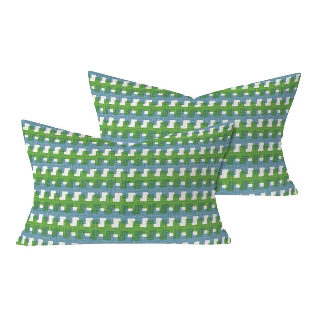 Christopher Farr Cremaillere in Green 16"x24" Pillows - A Pair For Sale