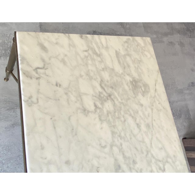 Metal Vintage Coffee Table in White and Grey Marble with Gilt Brass Metal Frame, 1960s For Sale - Image 7 of 18