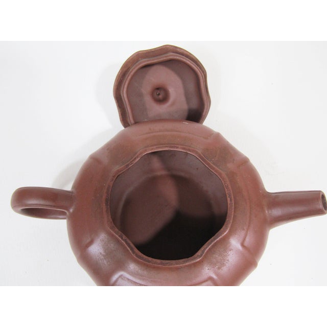 Brown Vintage Chinese Yixing Zisha Zen Teapot With Plum Blossom Motif For Sale - Image 8 of 10