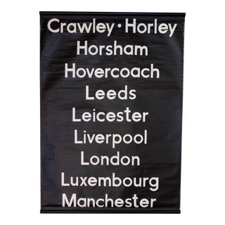 Mid Century Uk Bus Transit Sign on Linen | London Liverpool Manchester For Sale