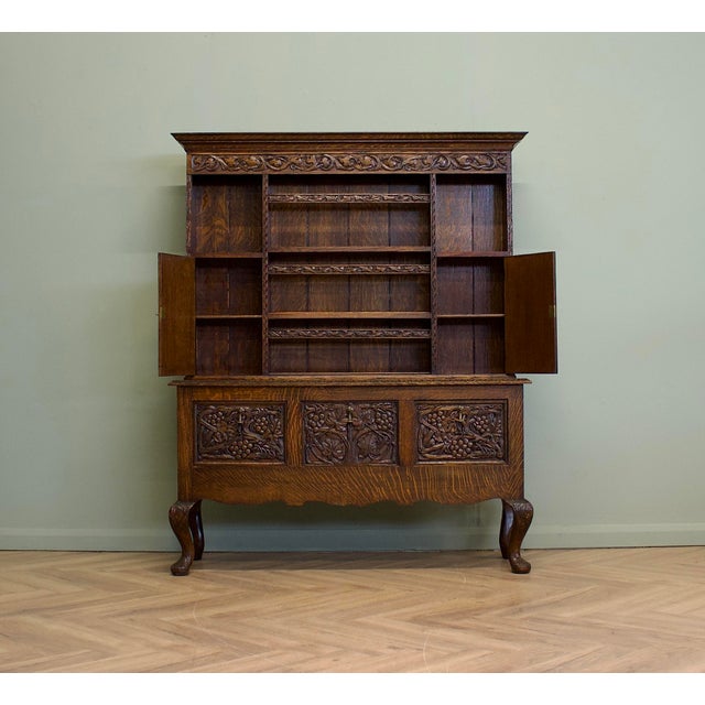 Vintage Jacobean Oak Carved Cabinet Dresser, 1980s For Sale - Image 4 of 13