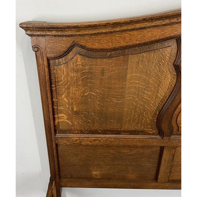 Brown Vintage French Louis XVI Style Oak Double Bed Frame with Carved Headboard For Sale - Image 8 of 10