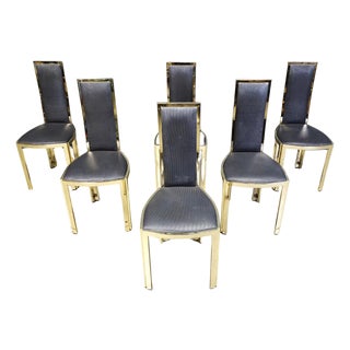 Vintage French Dining Chairs in Brass, 1970s, Set of 6 For Sale