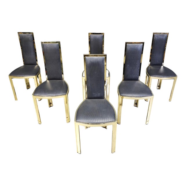 Vintage French Dining Chairs in Brass, 1970s, Set of 6 For Sale