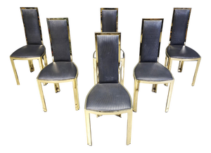 Vintage French Dining Chairs in Brass, 1970s, Set of 6