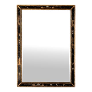 1950s Mid Century Hollywood Regency Chinoiserie Black & Gold Wall Mirror For Sale