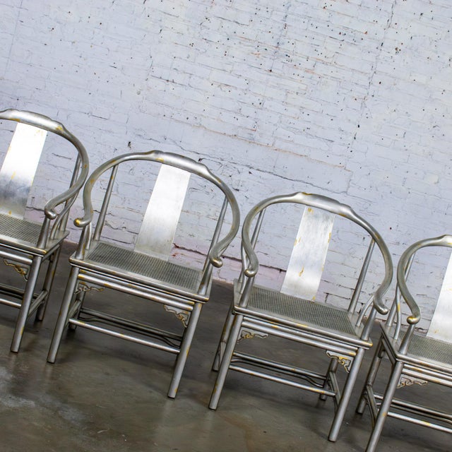 Wood Late 20th Century Ming Treasures Yoke Back Gold/Silver Leaf Dining Chairs by Drexel Heritage Set of 4 For Sale - Image 7 of 18