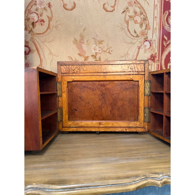 Antique Georgian Burl Walnut Double-Cylinder Campaign Desk & Stationary Box For Sale - Image 9 of 9