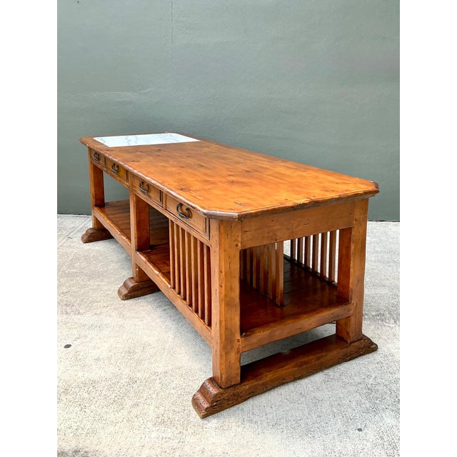 Stickley Brothers Vintage Monumental Rustic Wood and Marble Console Table For Sale - Image 4 of 18