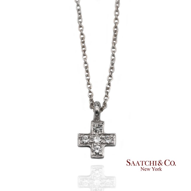 Early 21st Century 18k(750) White Gold Natural Diamond Cross Pendant Necklace With Chain For Sale - Image 5 of 10