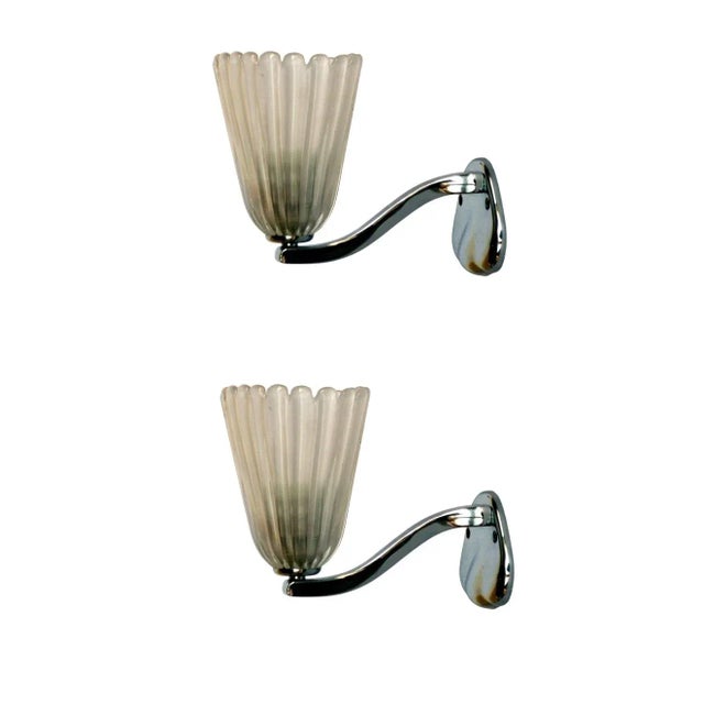 Glass Art Deco Wall Lamps, 1930s, Set of 2 For Sale - Image 7 of 7