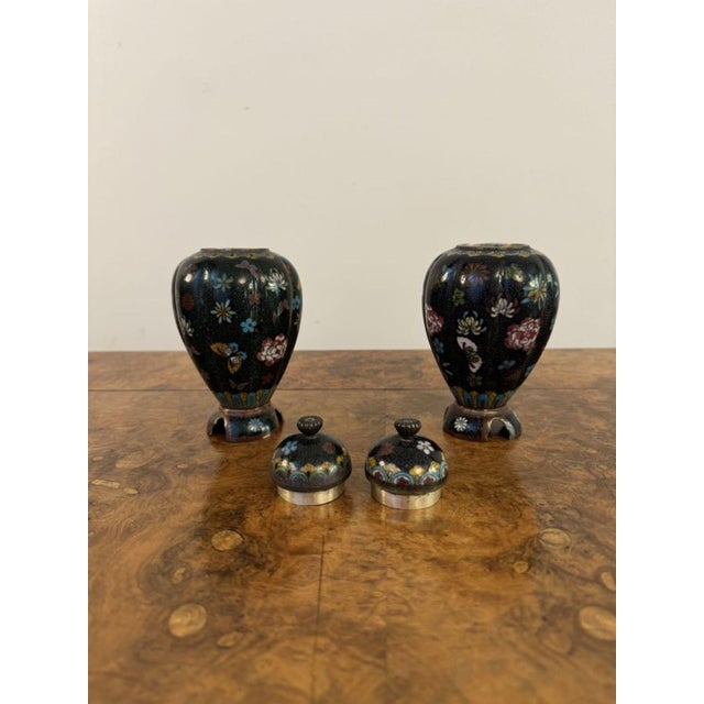 Antique Cloisonne Lidded Vases, 1900, Set of 2 For Sale - Image 4 of 6