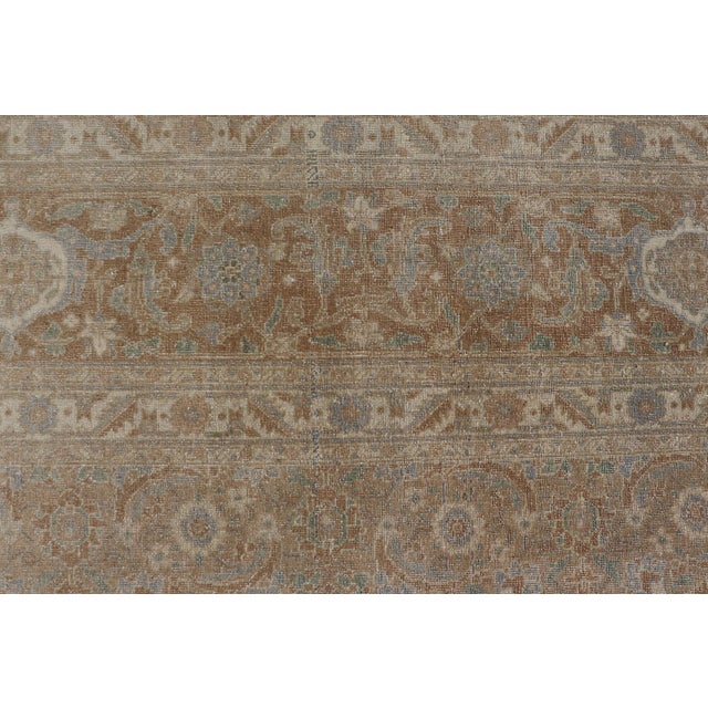 Cream Antique Persian Tabriz Rug in Wool With All-Over Floral Design in Earth Colors 8'0 X 10'9 For Sale - Image 8 of 13