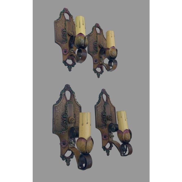 Beautiful matching set of four antique Lincoln No. 904 electric wall sconces, believed to date to the 1920s–1930s,...
