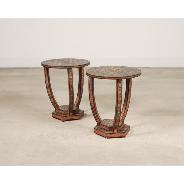 Pair of Moorish Geometric Mother-of-Pearl Inlaid Drink Tables For Sale - Image 4 of 18