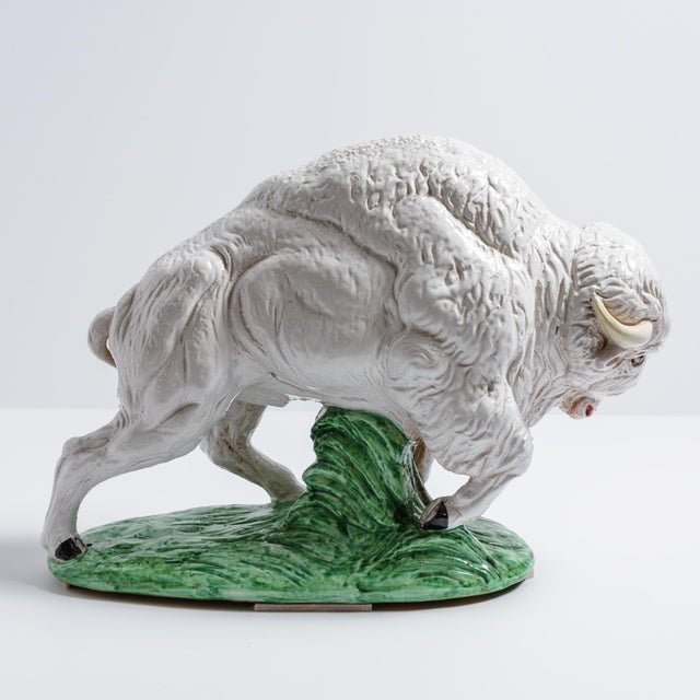 1960s Mid-20th-Century Large Italian White Glazed Terracotta Ceramic Buffalo Bison Sculpture For Sale - Image 5 of 7