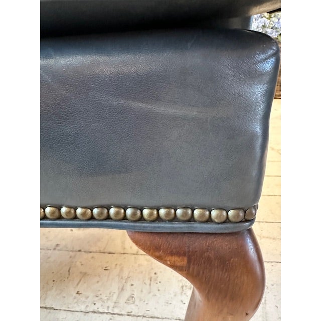 Animal Skin ** Only One Chair Available.** 1970s Vintage Old Hickory Tannery Blue Leather Chair With Nailhead Detail For Sale - Image 7 of 11