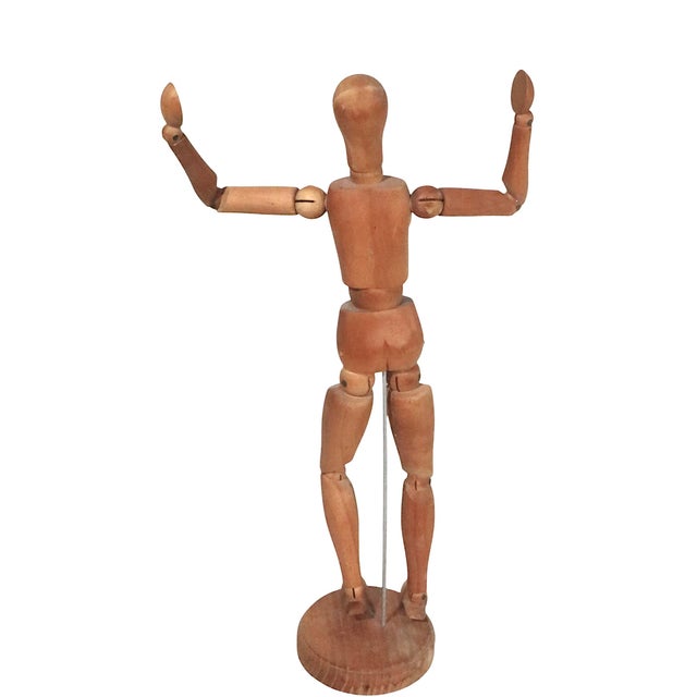 Mid 20th Century Vintage Jointed Wood Artist Model Mannequin on Stand C 1970's For Sale - Image 5 of 10