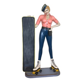 Car Hop, Waitress Statue with Chalkboard Menu, 1978, Fiberglass and Wood For Sale