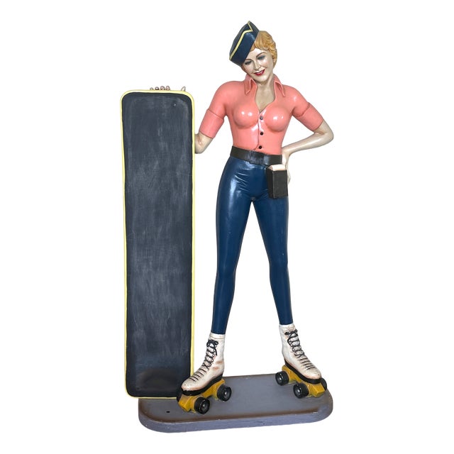 Car Hop, Waitress Statue with Chalkboard Menu, 1978, Fiberglass and Wood For Sale