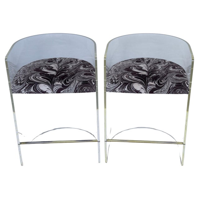Late 20th Century Pair Charles Hollis Jones (Attrib.) Lucite Barrel-Back Counter Counter Chairs For Sale - Image 5 of 18